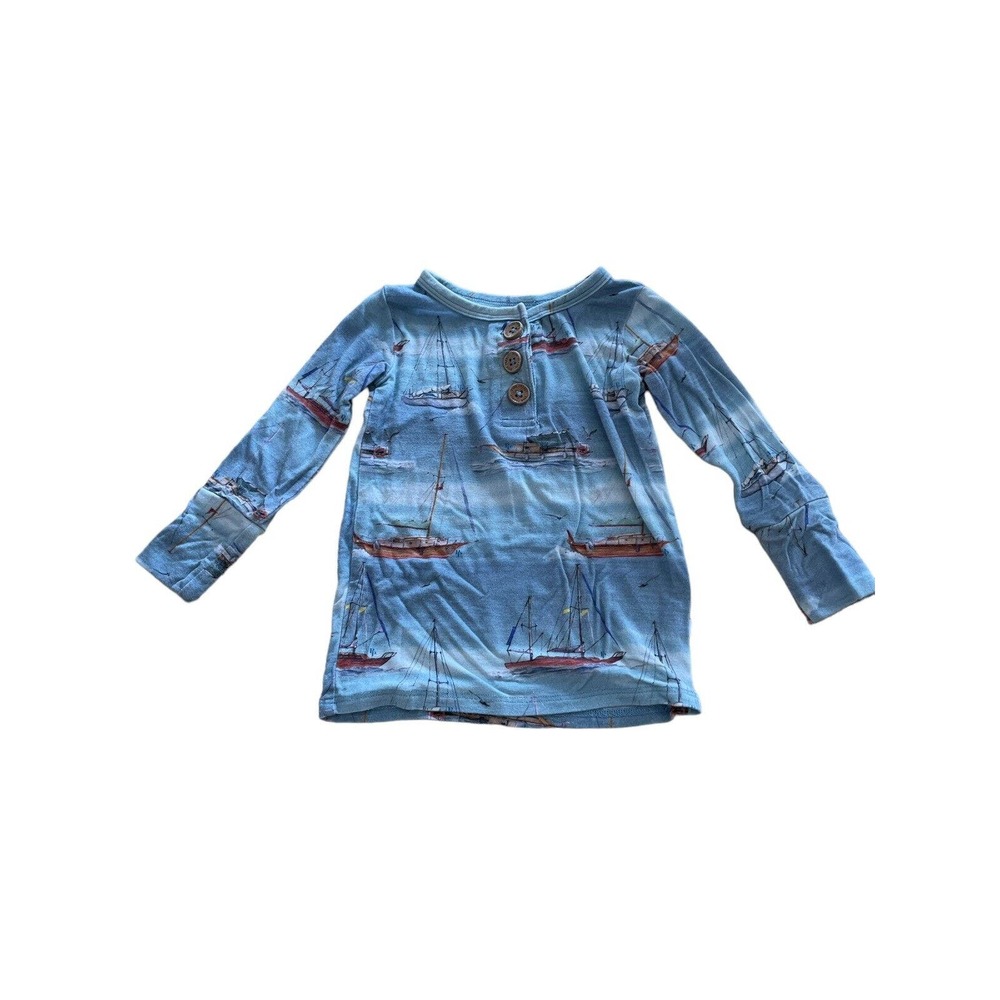 Posh Peanut Skip Boat Nautical‎ Pajama Shirt Size 12-18 Month Bamboo Long Sleeve
